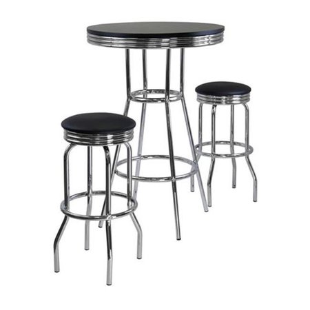 WINSOME TRADING WinsomeTrading 93338 Summit 3pc Pub Table Set  includes 2 Swivel Stool - Black -  Metal 93338